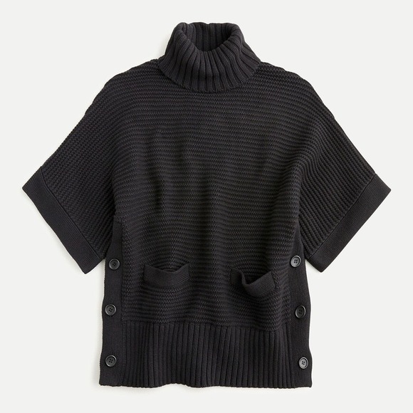 J. Crew Turtleneck Poncho Black Oversized Chunky Knit Ribbed Women's Size Small - Picture 10 of 10